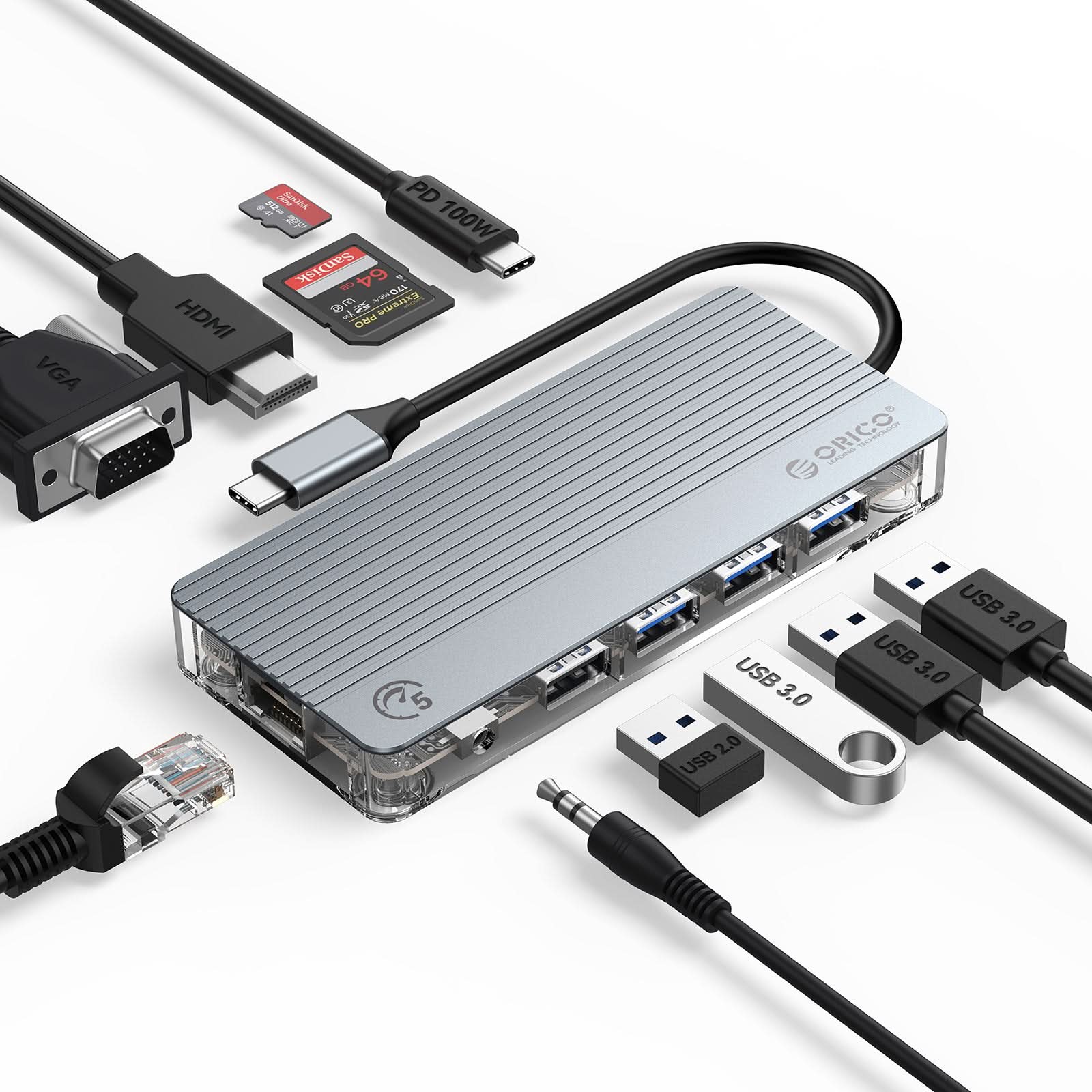 ORICO Transparent Series 11 in 1 Interface Type-c Hub - Orico