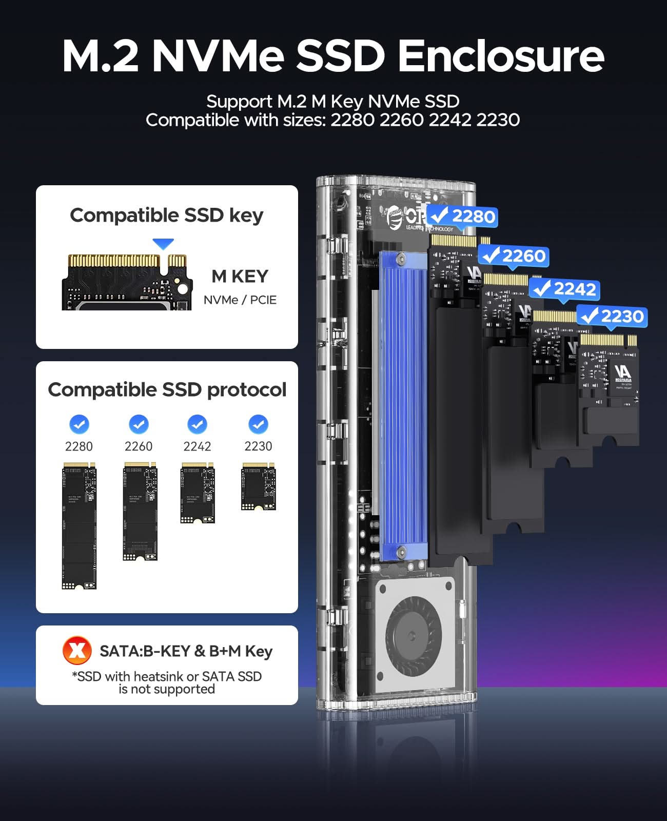 ORICO TCM2-U4 Transparent USB4 40Gbps M.2 NVMe SSD Enclosure With Cooling Fan - Orico