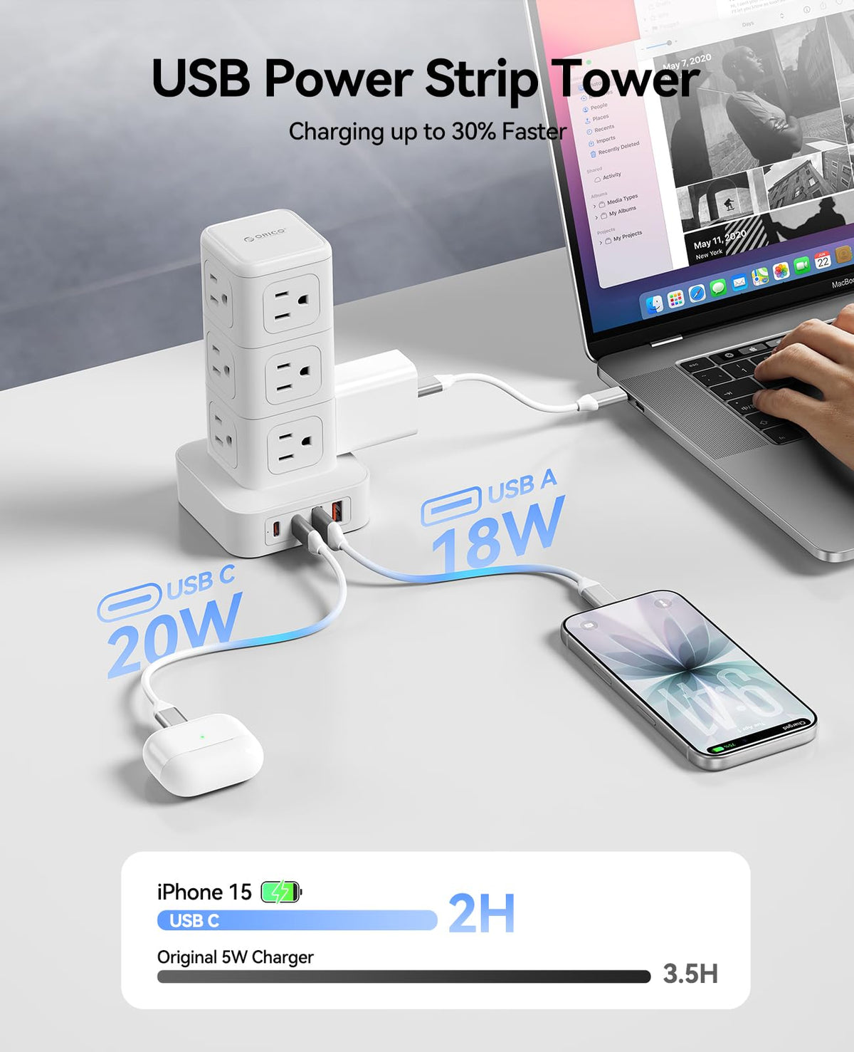 ORICO 3M 16-IN-1 Us Plug Power Strip Tower ORICO