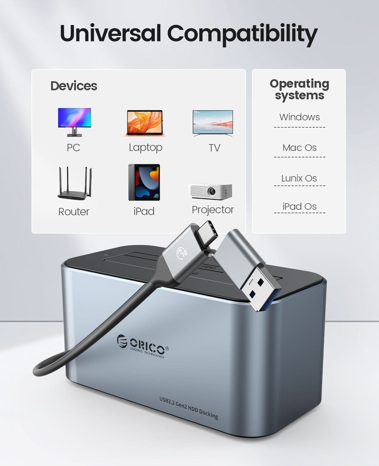 ORICO Single Bay Alluminum Typp-C SATA HDD/SSD Docking Staion - Orico