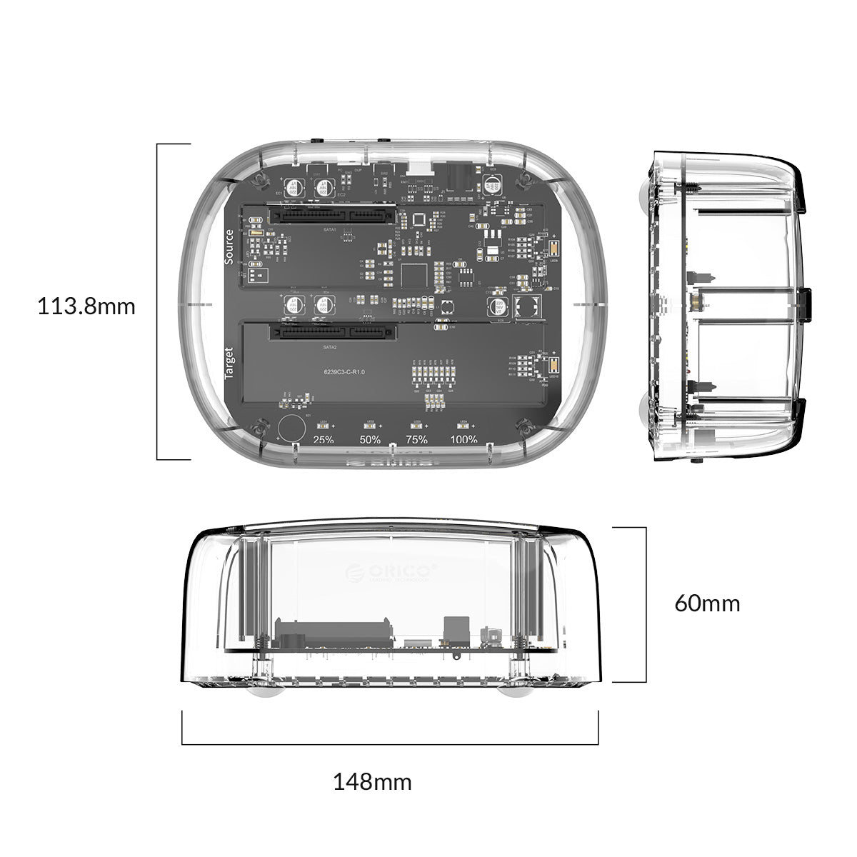 ORICO 3.5-Inch Type-C Transparent Dual-Bay Hard Drive Docking Station