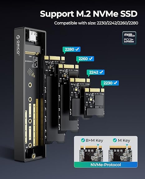ORICO 10Gbps M.2 NVMe penutup SSD bergaris hitam