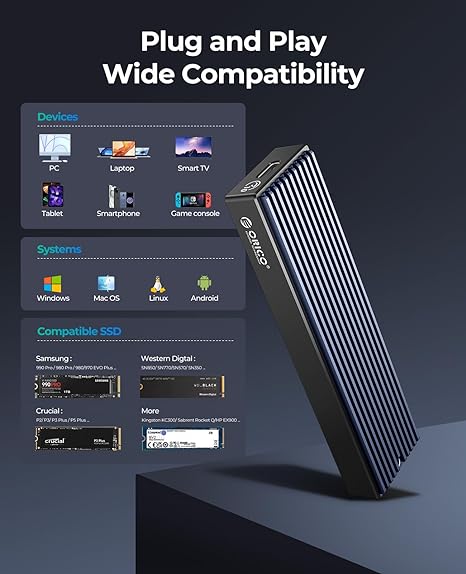 ORICO 10Gbps M.2 NVMe penutup SSD bergaris hitam