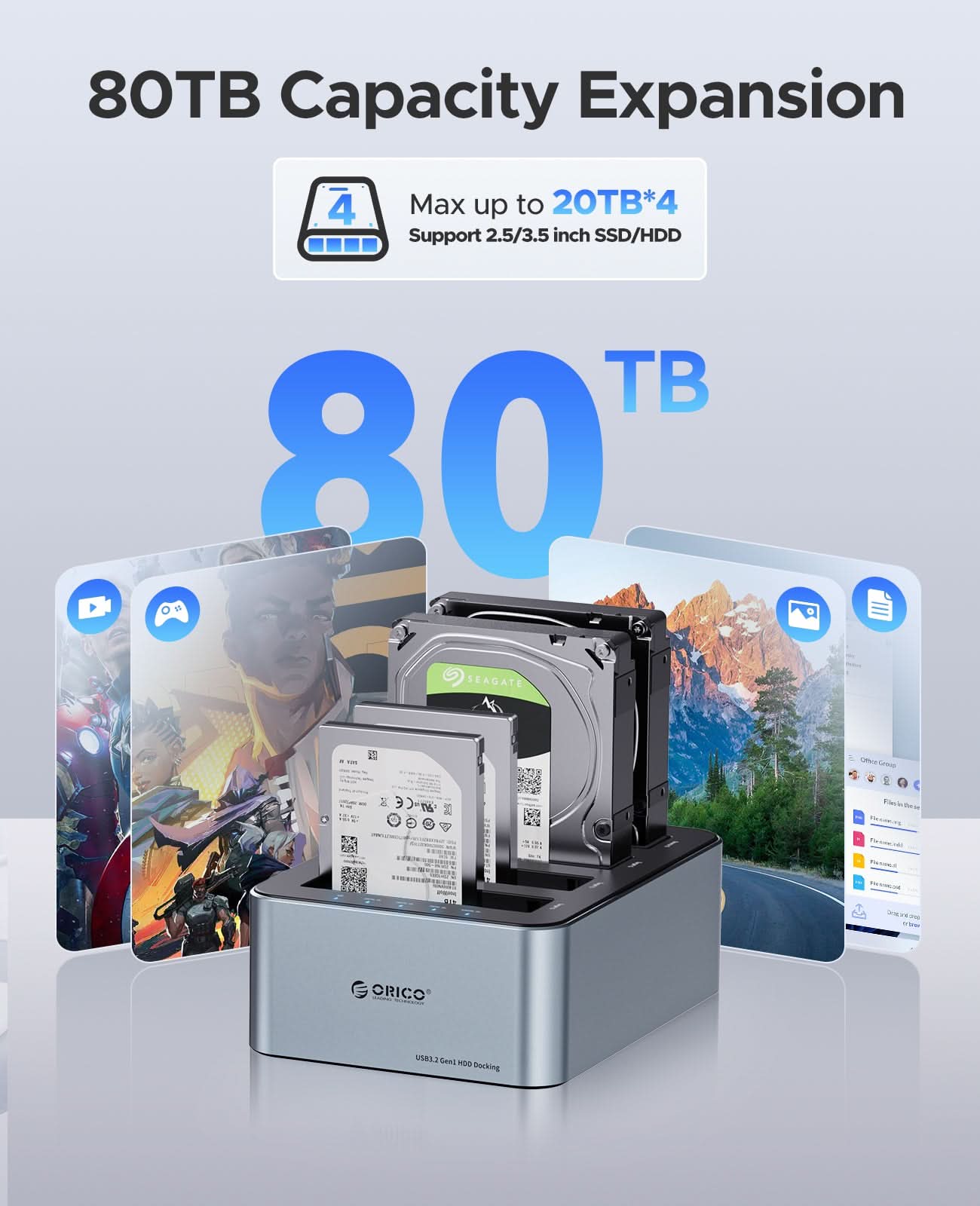ORICO 4-Bay Aluminum Typp-C SATA HDD/SSD Duplicator, Offline Clone Hard Drive Docking Station - Orico