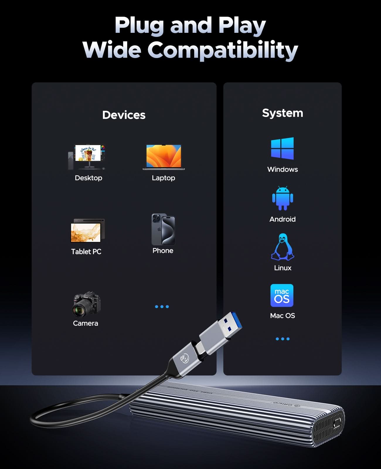 ORICO ACOM2 USB4 40Gbps M.2 NVMe SSD Enclosure with Cooling Fan - Orico