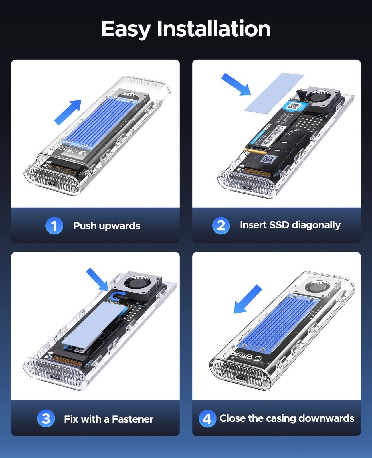 ORICO TCM2-U4 Transparent USB4 40Gbps M.2 NVMe SSD Enclosure With Cooling Fan - Orico
