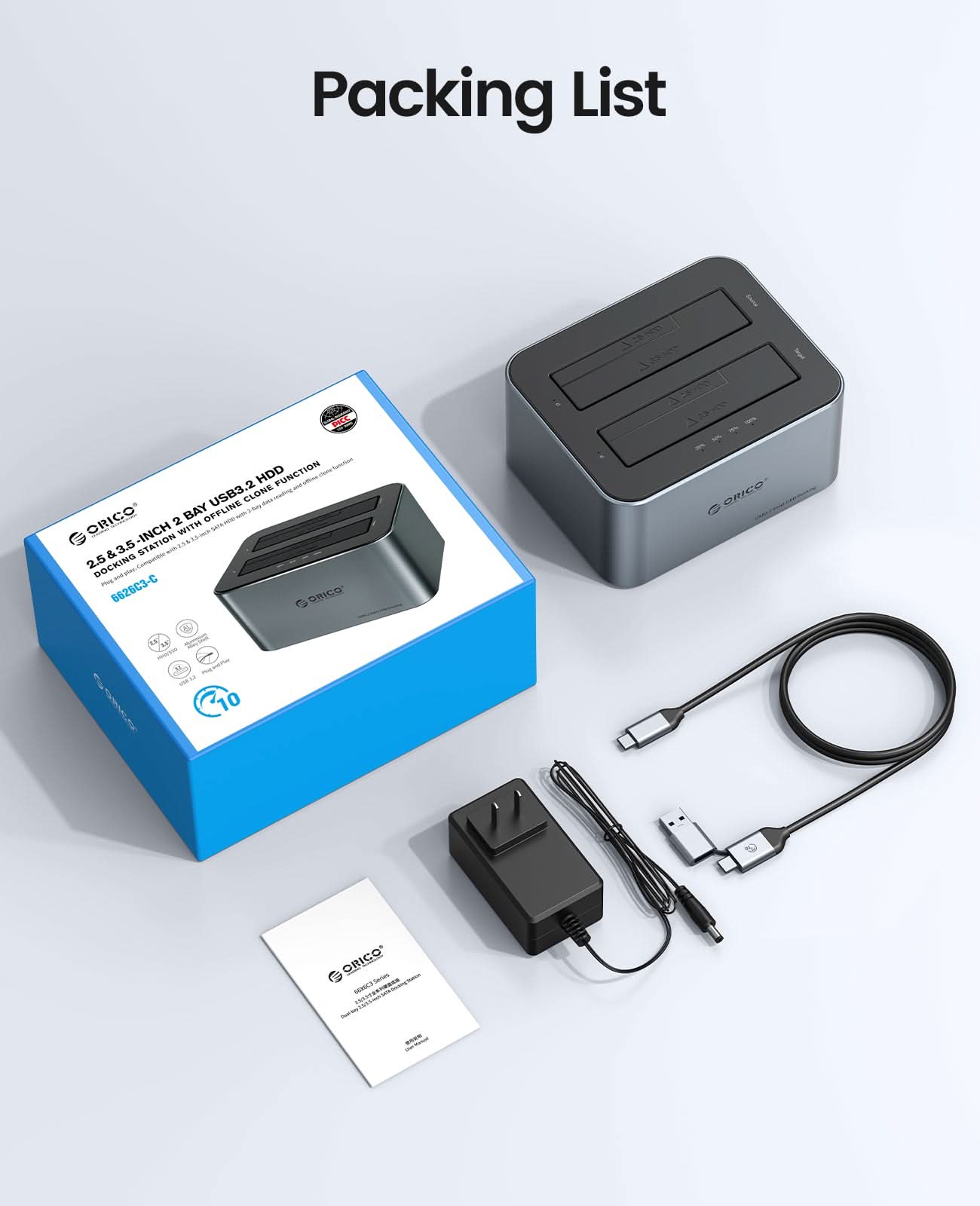 ORICO Dual Bay Type-C SATA HDD/SSD Offline Clone Duplicator - Orico