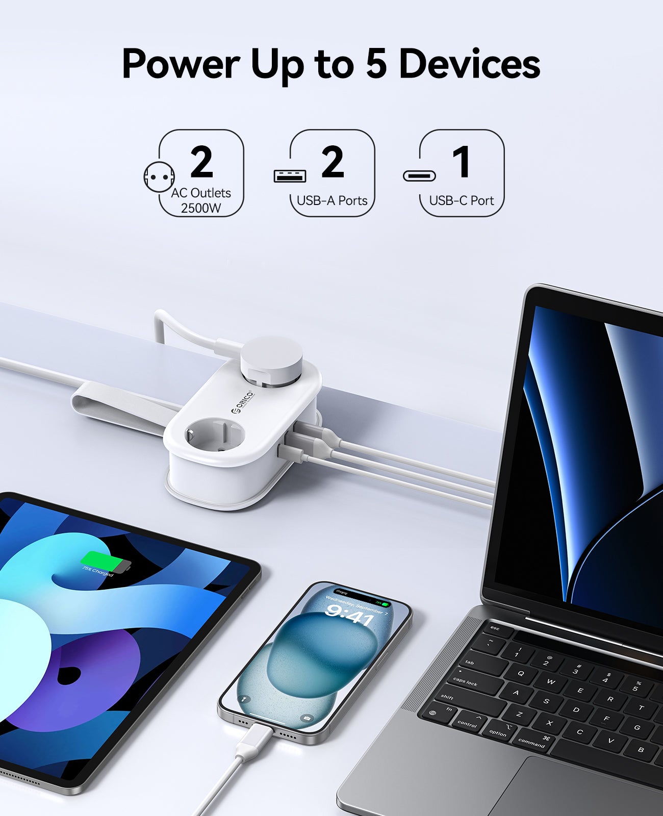 ORICO AP3 PRO EU Pocket Travel Power Strip with USB-C 20W