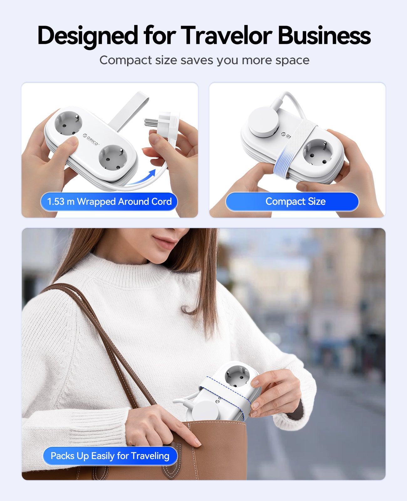 ORICO AP3 PRO EU Pocket Travel Power Strip with USB-C 20W