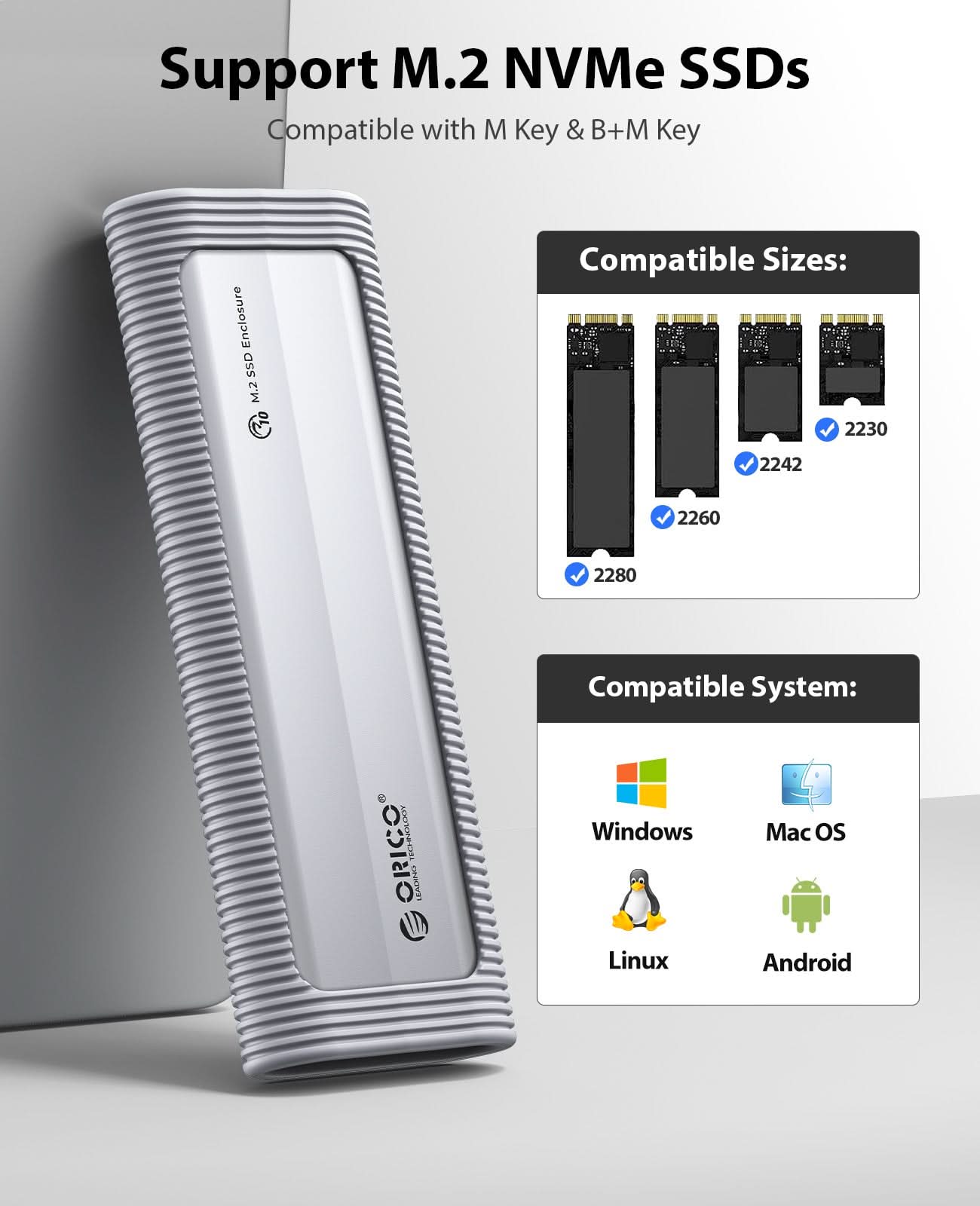 ORICO AXM2 10Gbps M.2 NVMe Aluminum Enclosure with Silicon Protecter - Orico