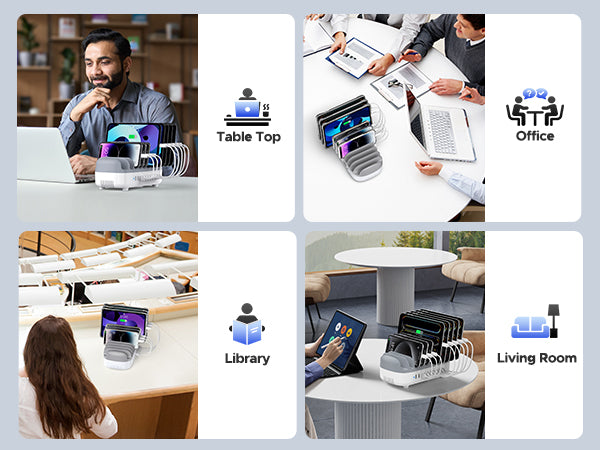 Multi-Scene Application - Office, Conference Room, Library and Living Room Desktop Charging Solution.
