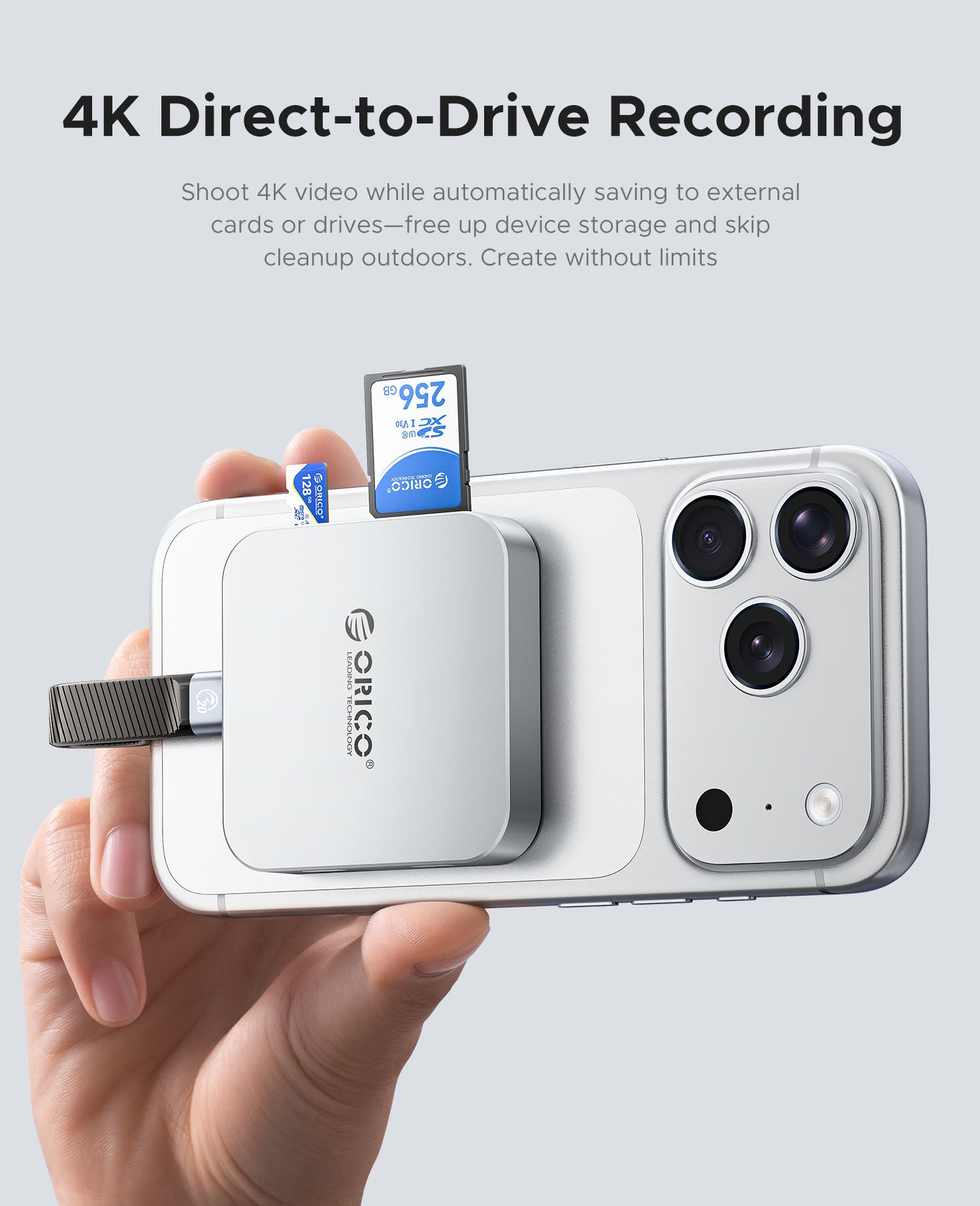 ORICO Air5C magnetic card reader supporting direct 4K recording to SD or TF card for mobile video creators