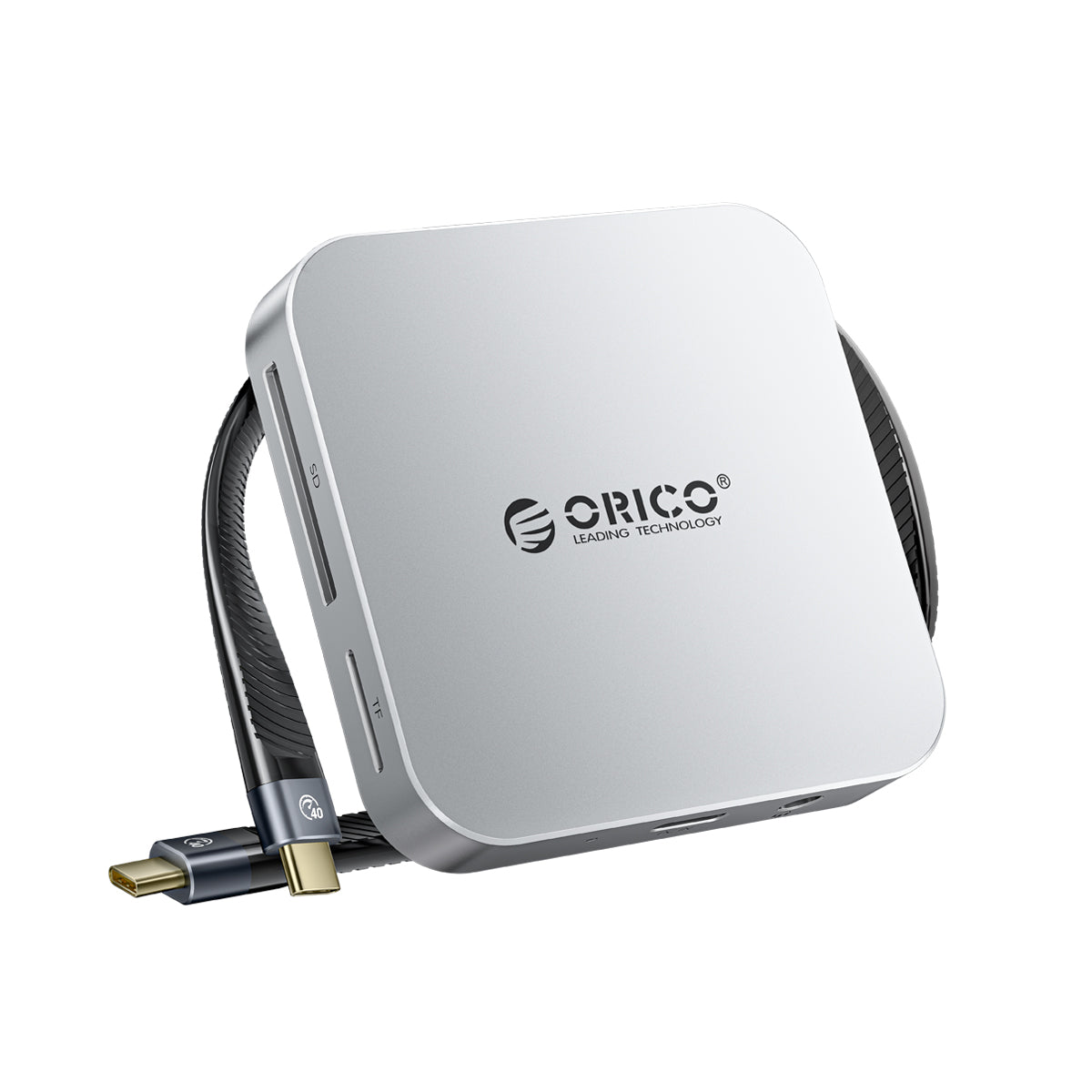 ORICO Air5C magnetic USB-C SD TF card reader hub with silver aluminum body and braided cable for fast data transfer and mobile storage expansion