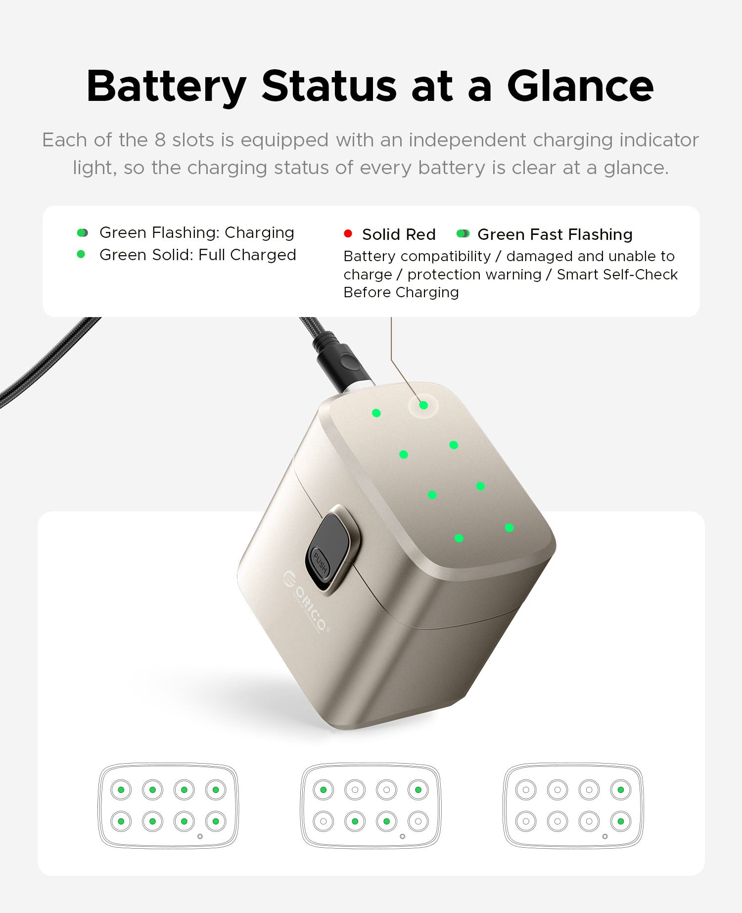 ORICO EnerVault 8-Bay Smart Lithium Battery Charger