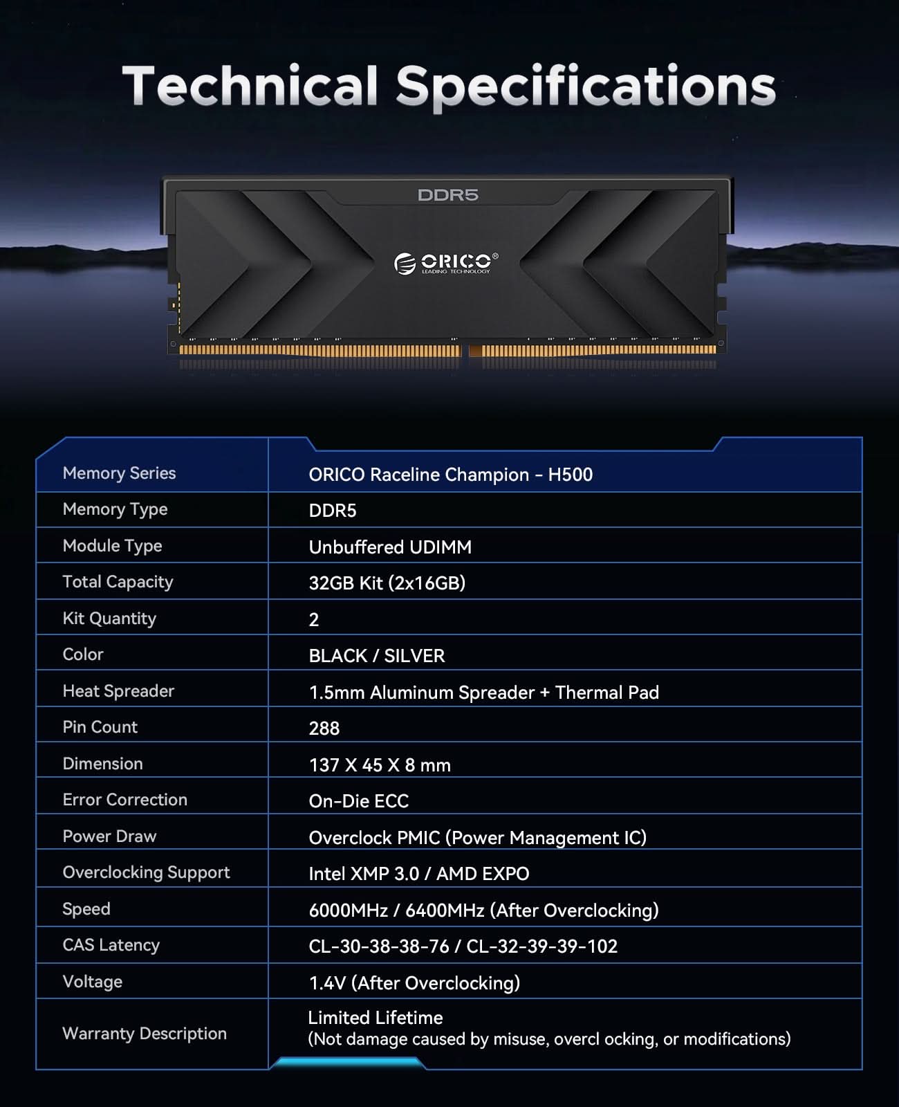 ORICO Raceline Champion DDR5 DIMM Gaming RAM - Orico