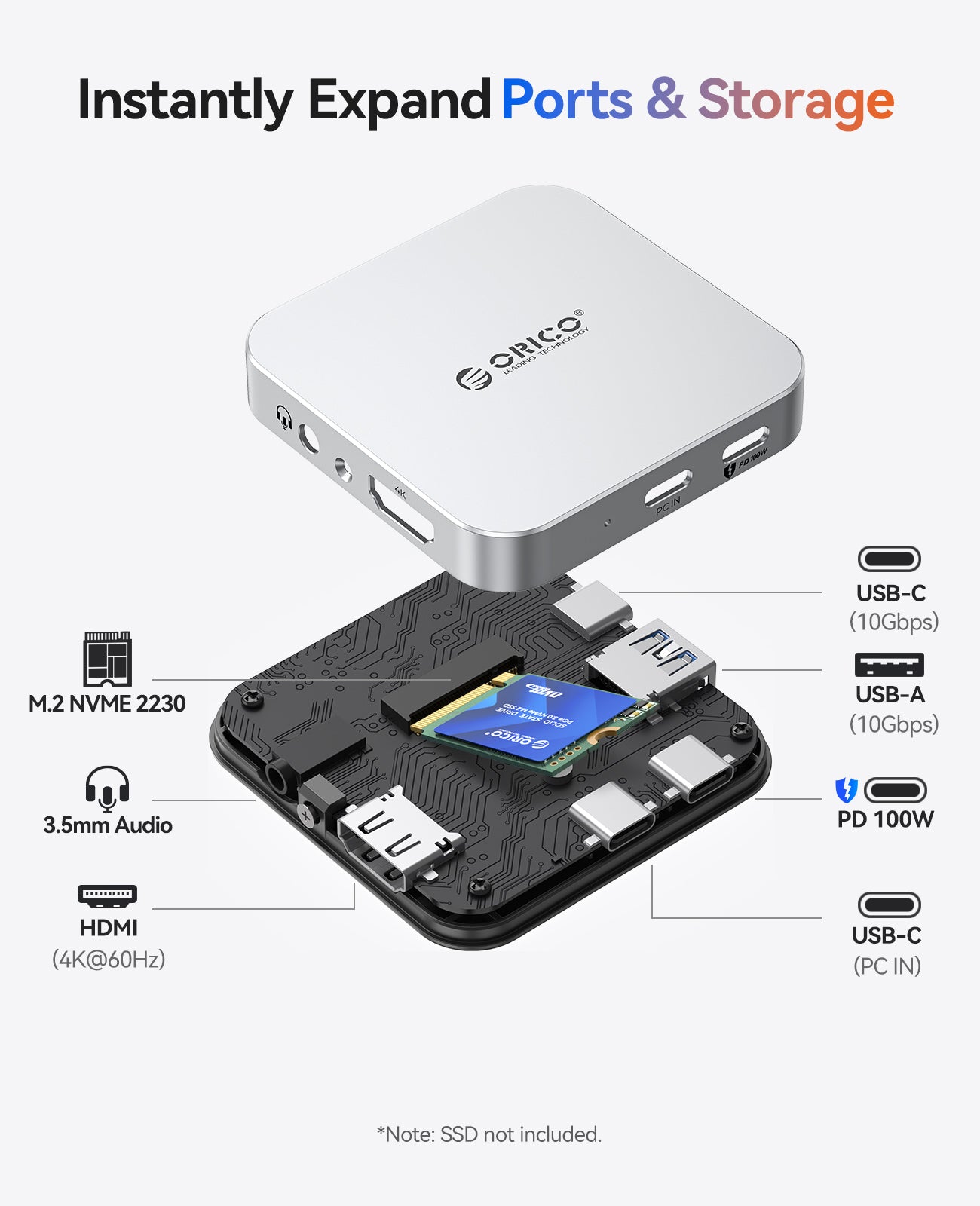 ORICO MG5 Compact 6-in-1 Magnetic M.2 NVMe Dock