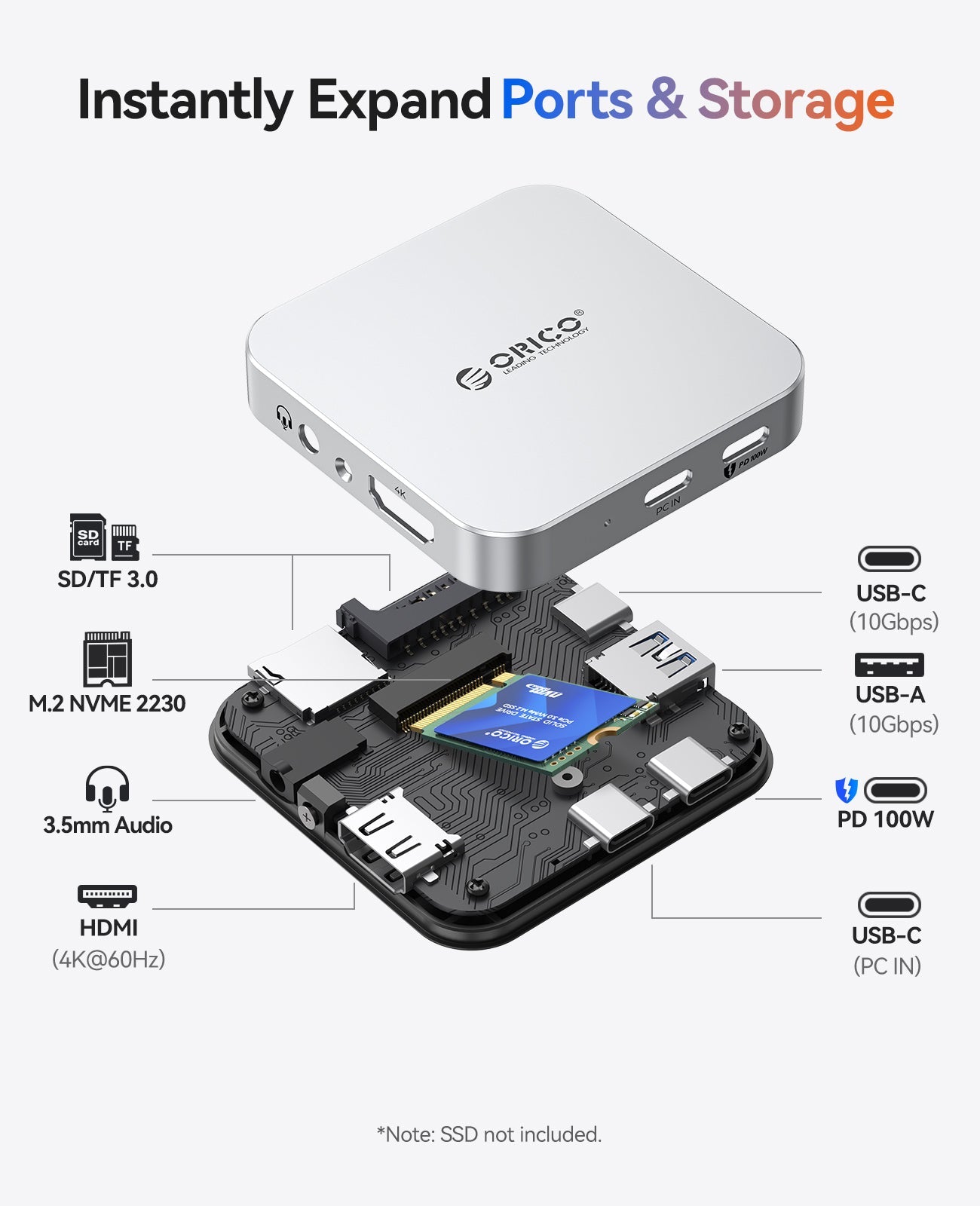 ORICO MG7 Compact 8-in-1 Magnetic M.2 NVMe Dock ORICO