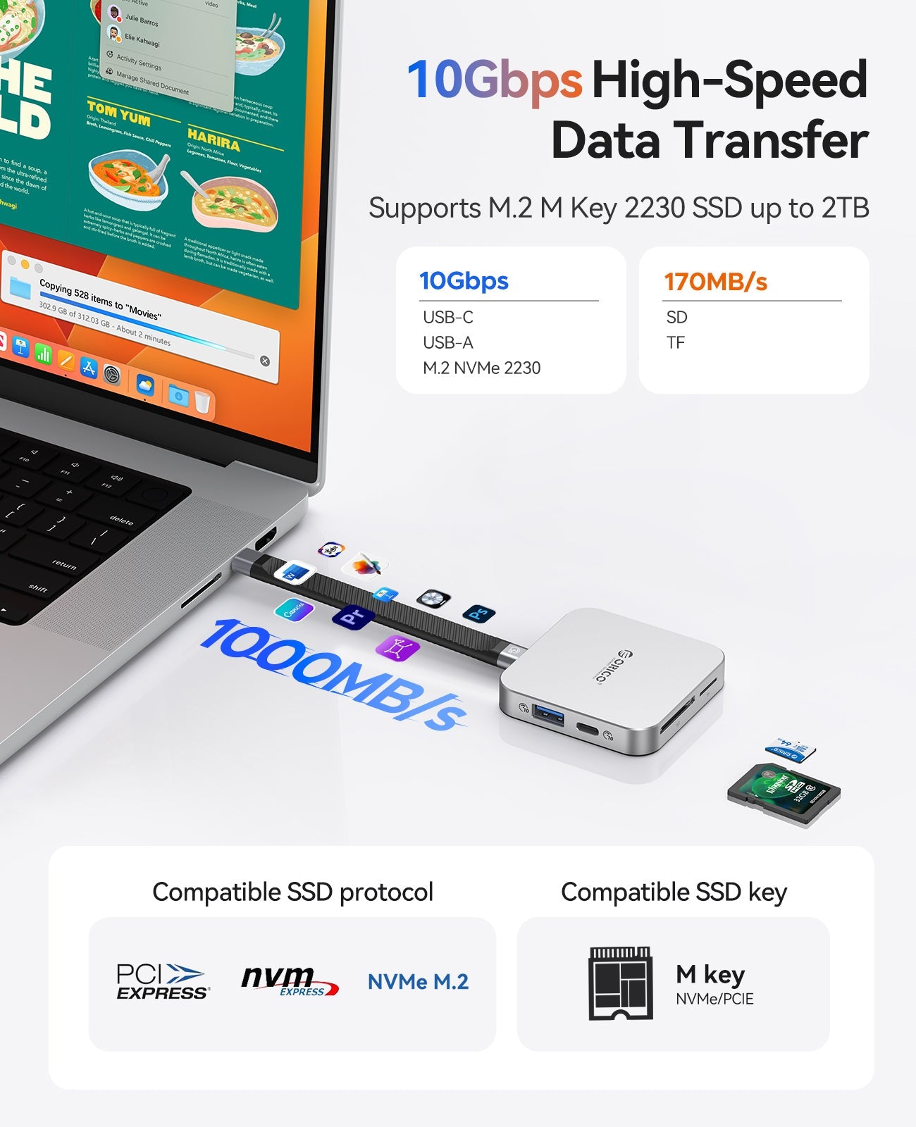 ORICO MG7 Compact 8-in-1 Magnetic M.2 NVMe Dock ORICO