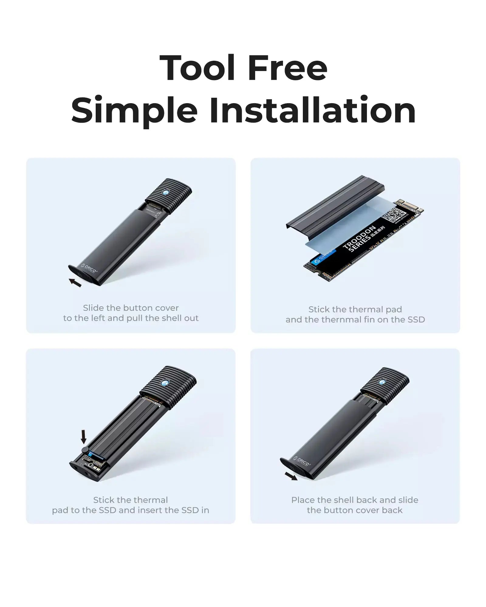 ORICO 2-in-1 Cables M.2 NVME/SATA Dual Protocol Aluminum SSD Enclosure Orico