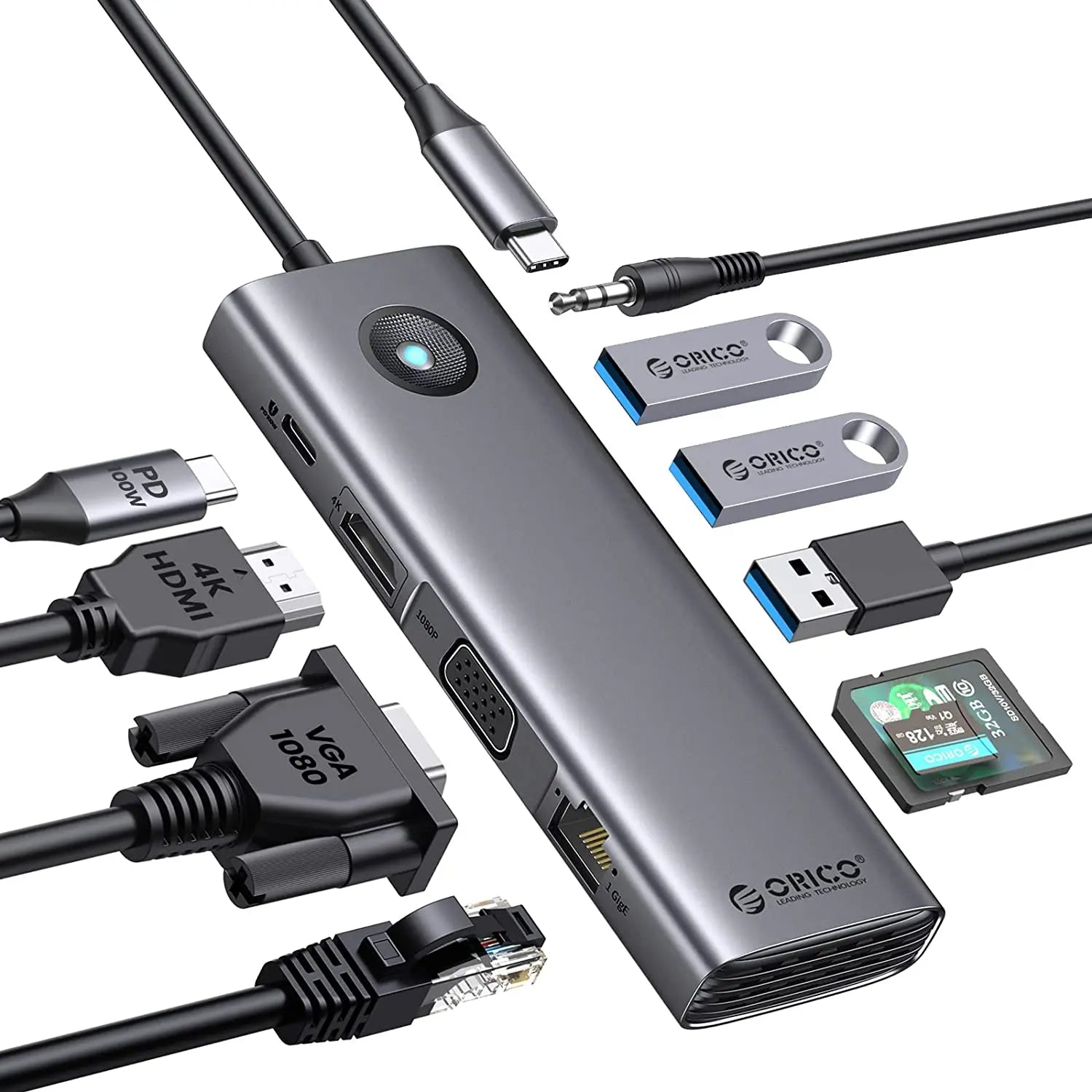 ORICO LED Light 8-in-1 100W Power Delivery Docking Station Orico