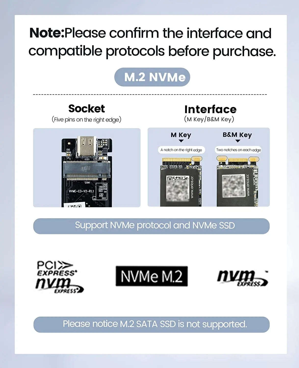 ORICO M208 40Gbps M.2 NVMe Aluminum Striped SSD Enclosure Orico