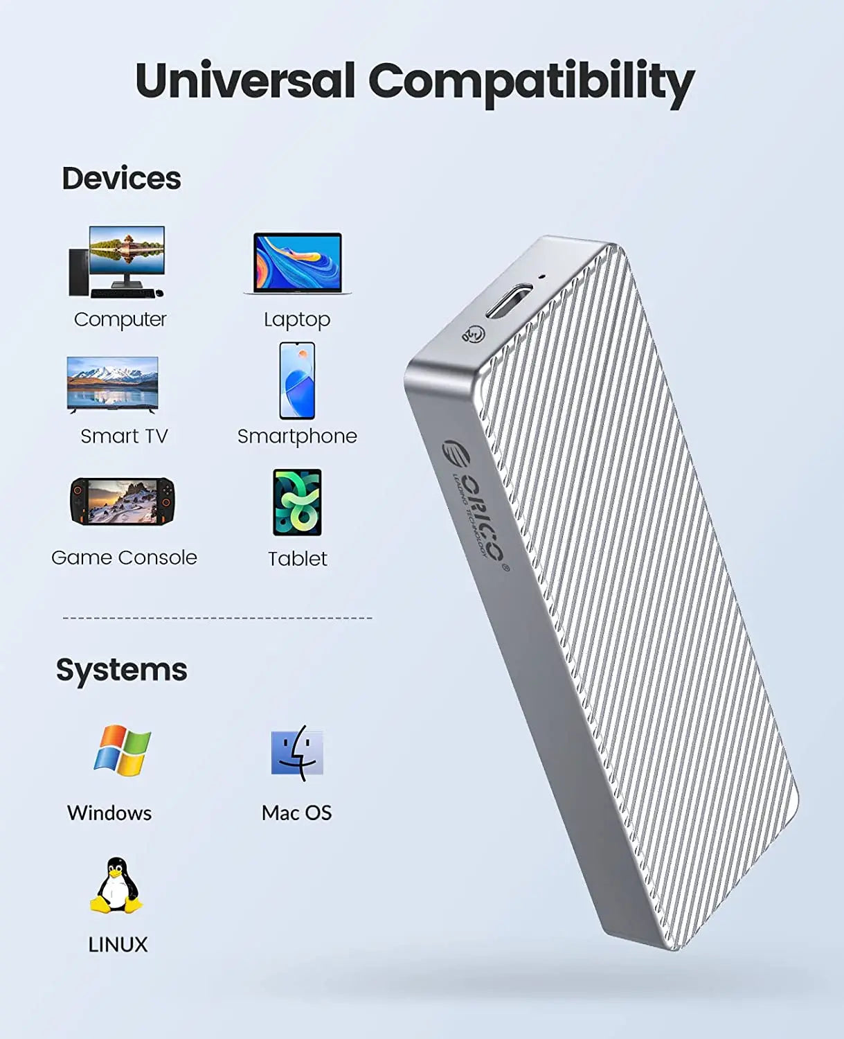 ORICO M208 40Gbps M.2 NVMe Aluminum Striped SSD Enclosure Orico
