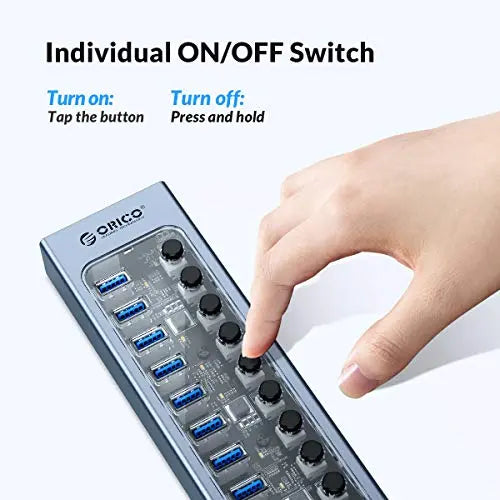 ORICO Transparent USB 3.0 Individual Power Switches 13 Ports Hub ORICO