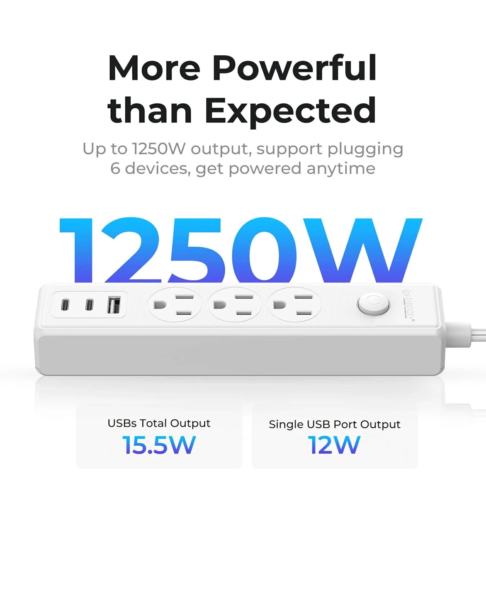 ORICO Household Power Strip 1250W with 3 AC Outlets and 3 USB Ports - Orico