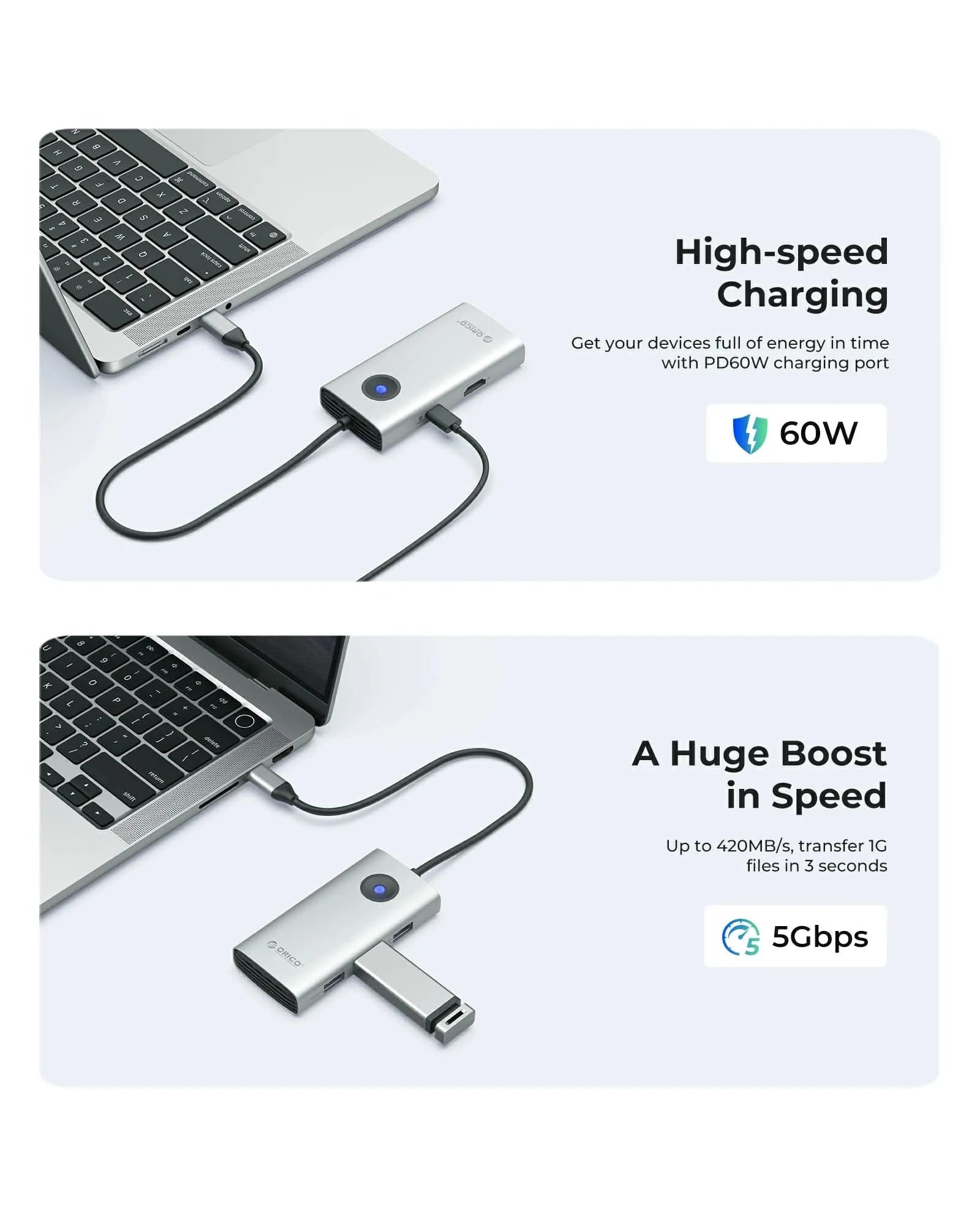 ORICO LED Light 5-in-1 60W Power Delivery Docking Station - Orico