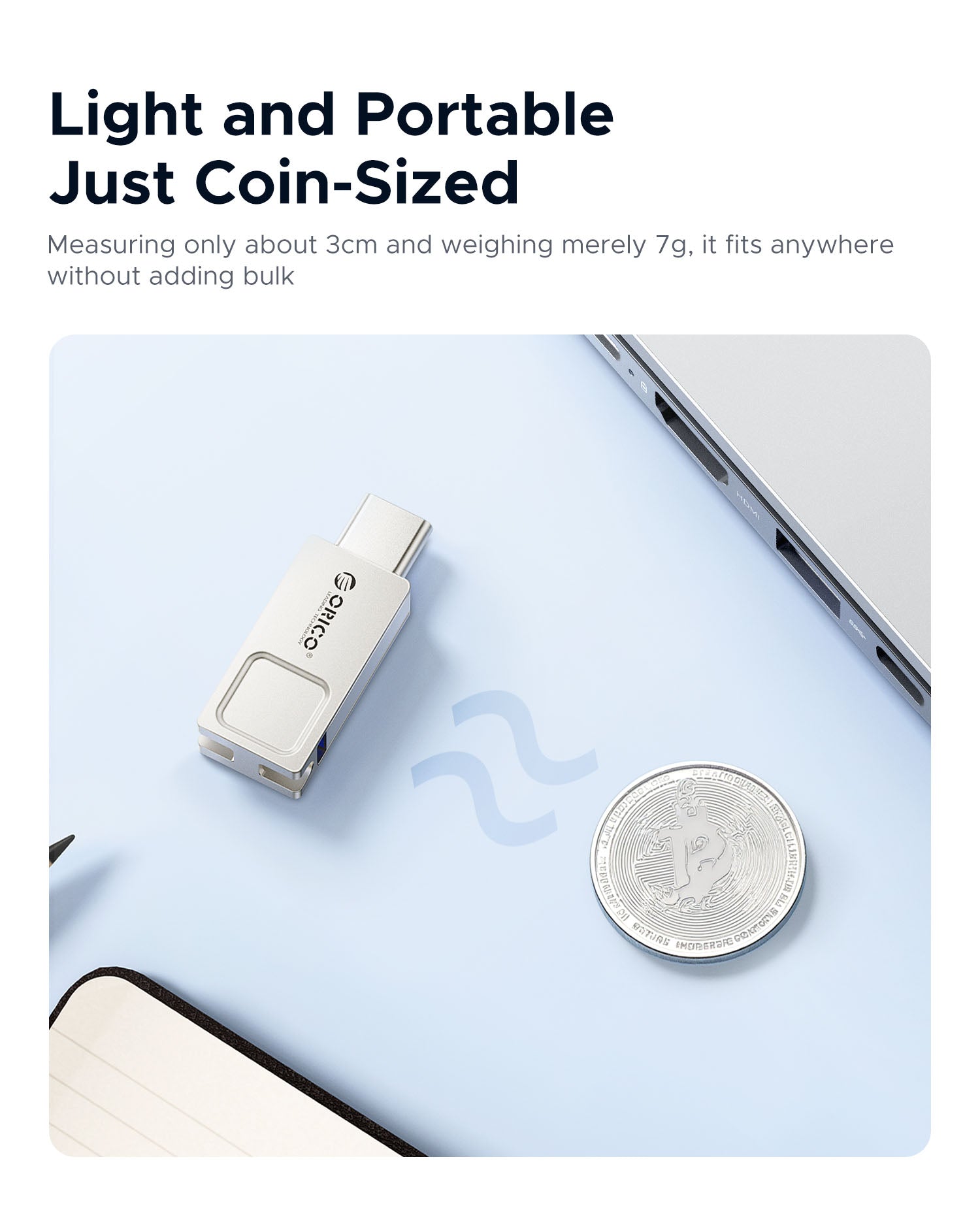ORICO U301 Ultra-Portable Flash Drive, Coin-Sized 7g Lightweight, 3cm Mini Design Easy to Carry