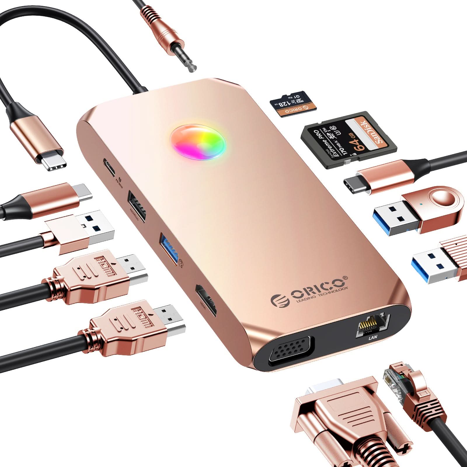 ORICO Type-C 12-in-1 RGB Multifunction Docking Station - Orico