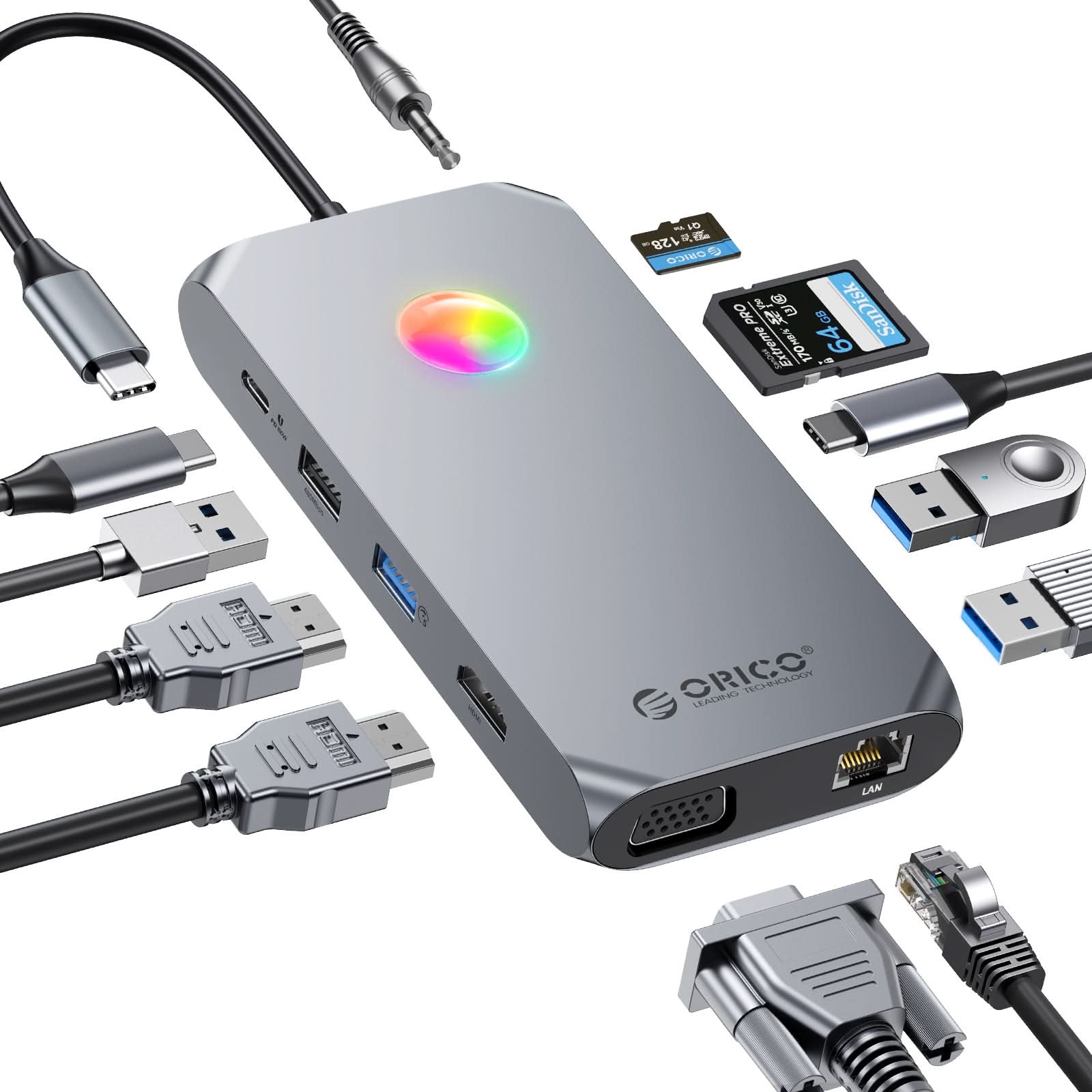 ORICO Type-C 12-in-1 RGB Multifunction Docking Station - Orico
