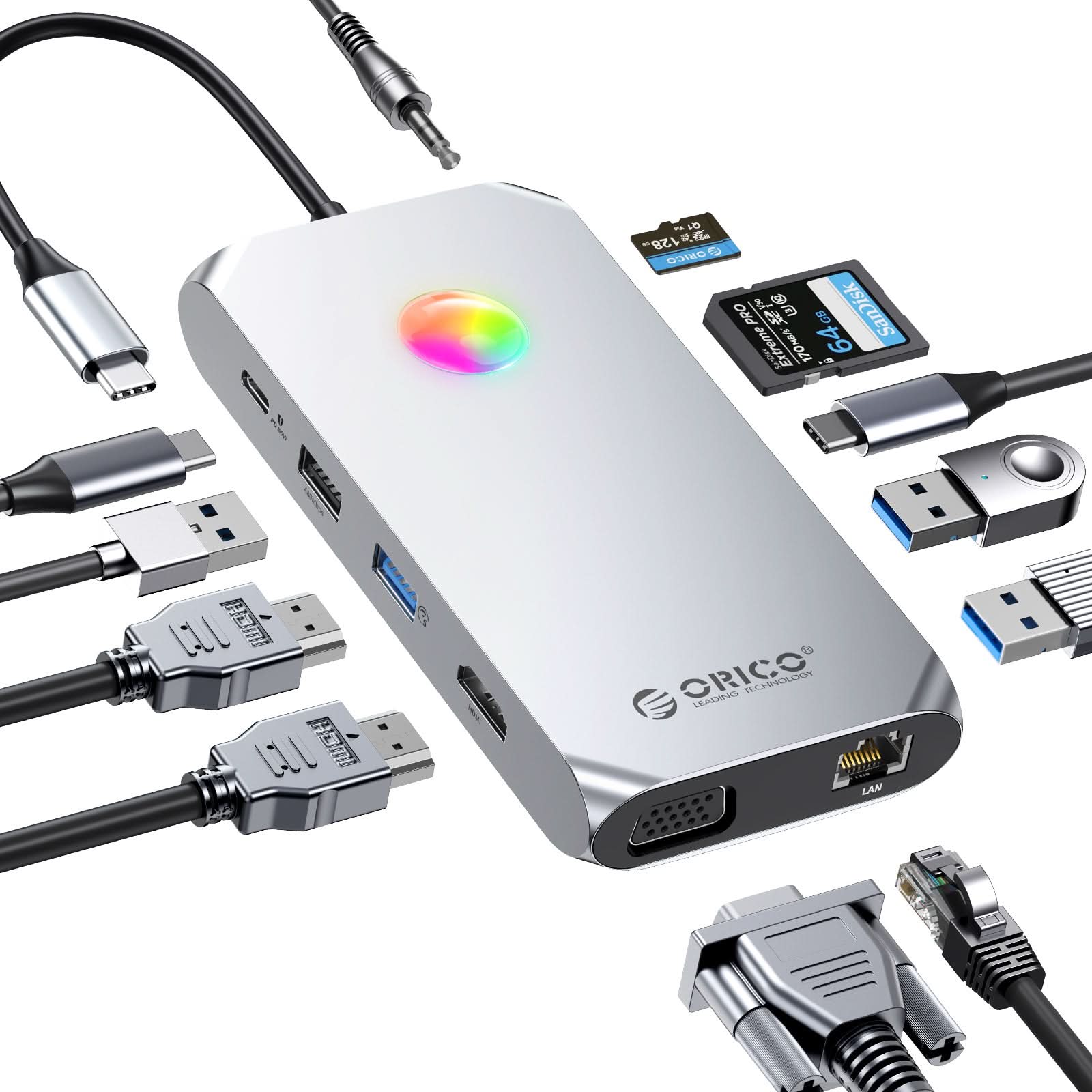 ORICO Type-C 12-in-1 RGB Multifunction Docking Station - Orico