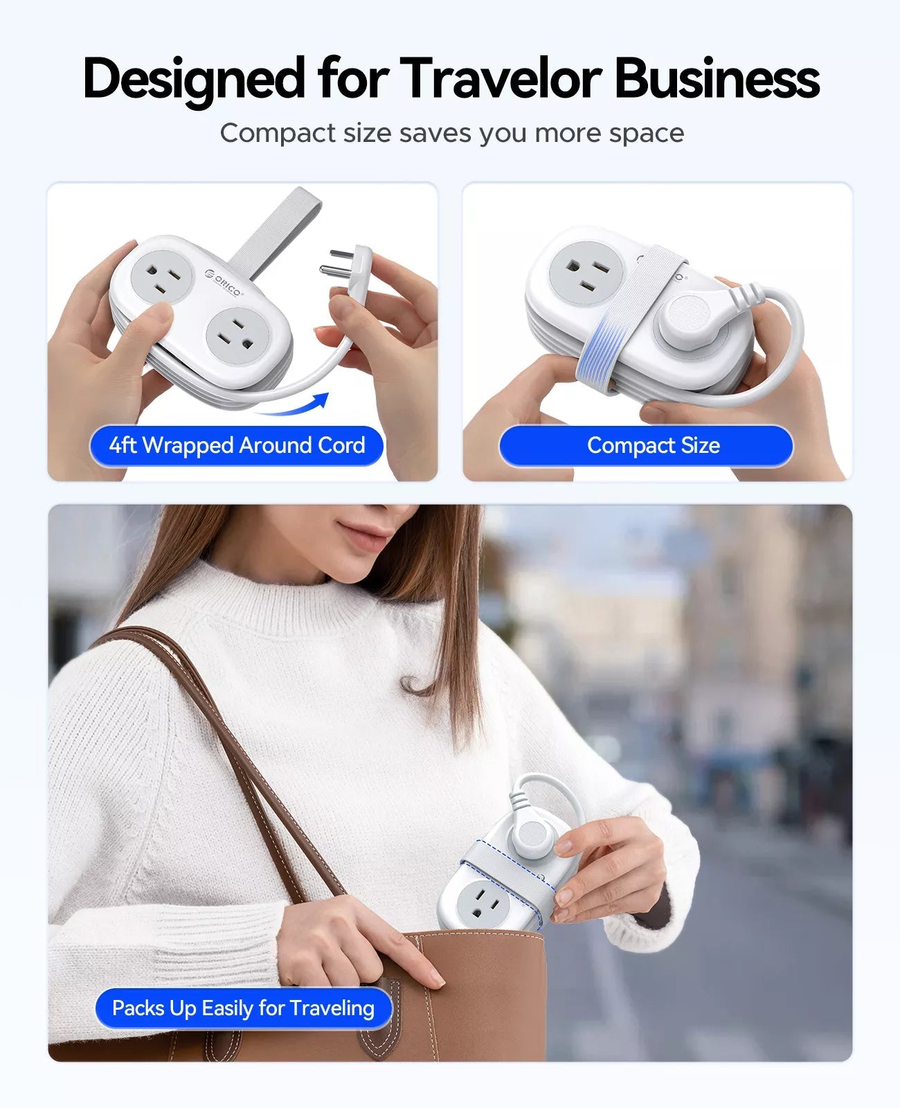 ORICO AP3 Pocket Travel Power Strip with USB-C 15.5W ORICO