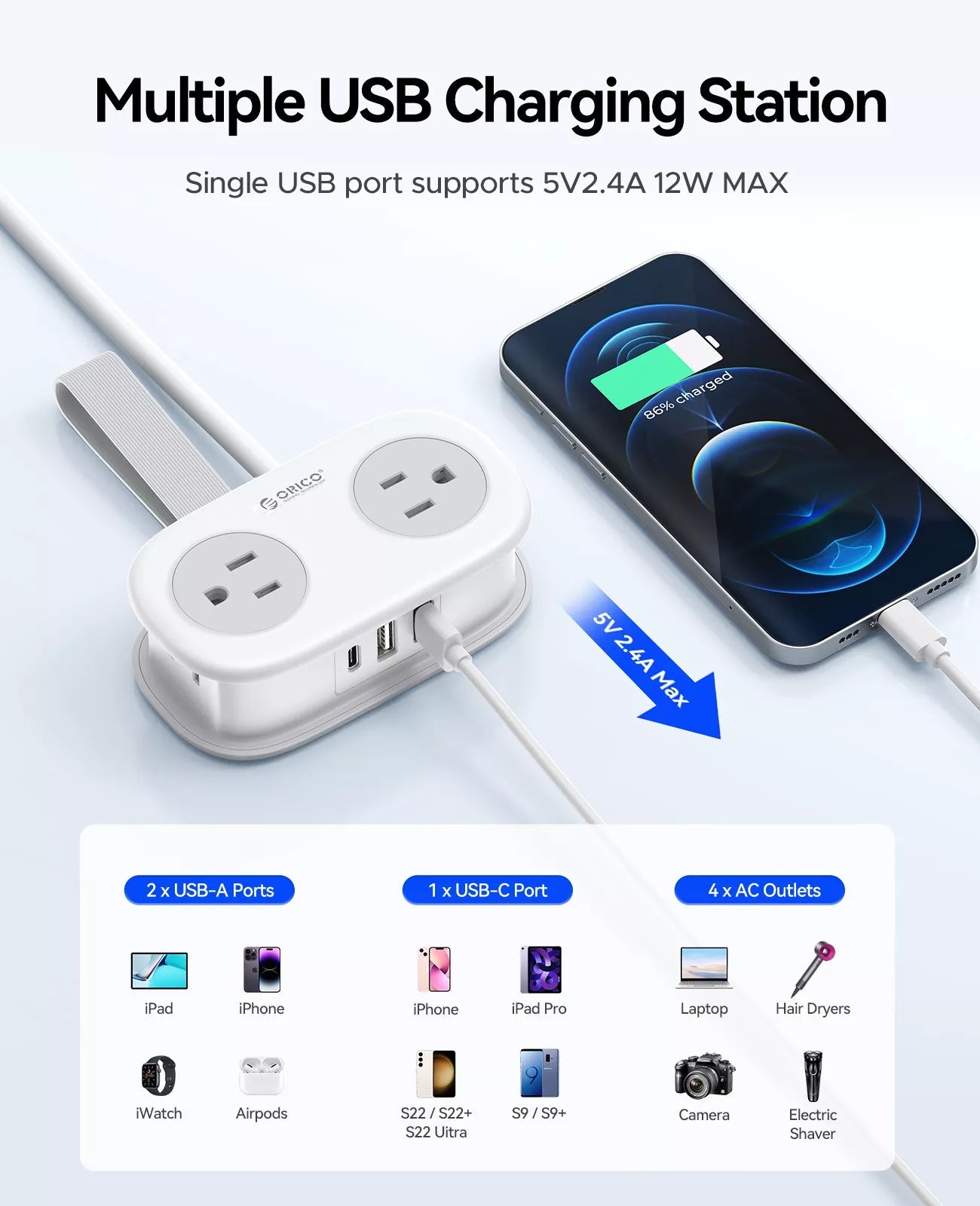 ORICO AP3 Pocket Travel Power Strip with USB-C 15.5W ORICO