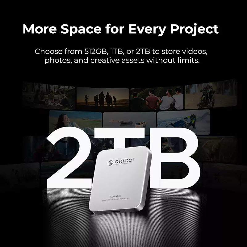 ORICO K20Mini portable SSD with 2TB storage capacity for photos, videos, and creative projects