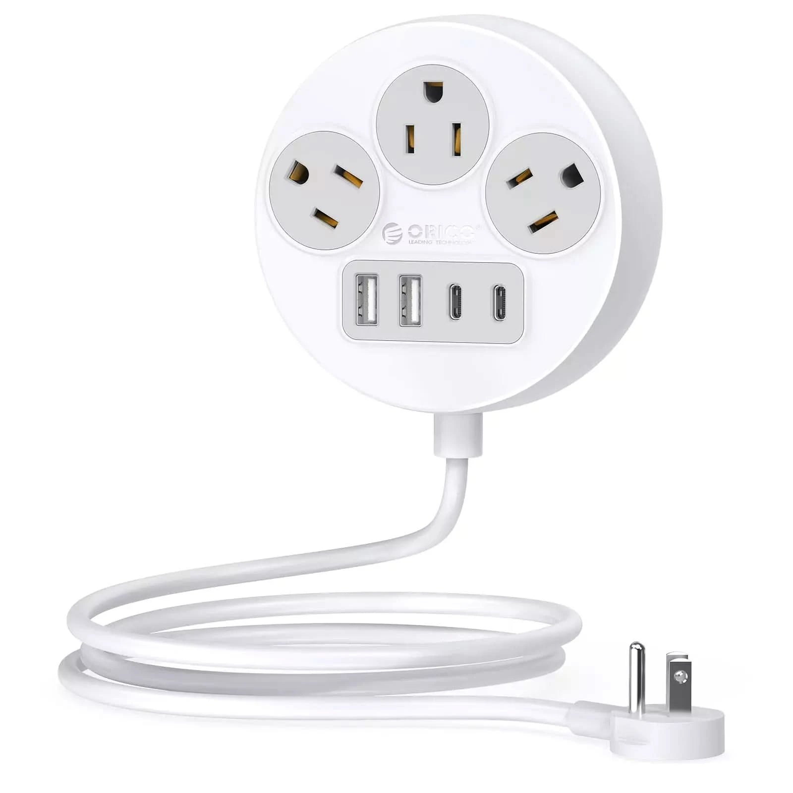 ORICO 7 in 1 Flat Plug Travel Power Strip with USB Ports - Orico