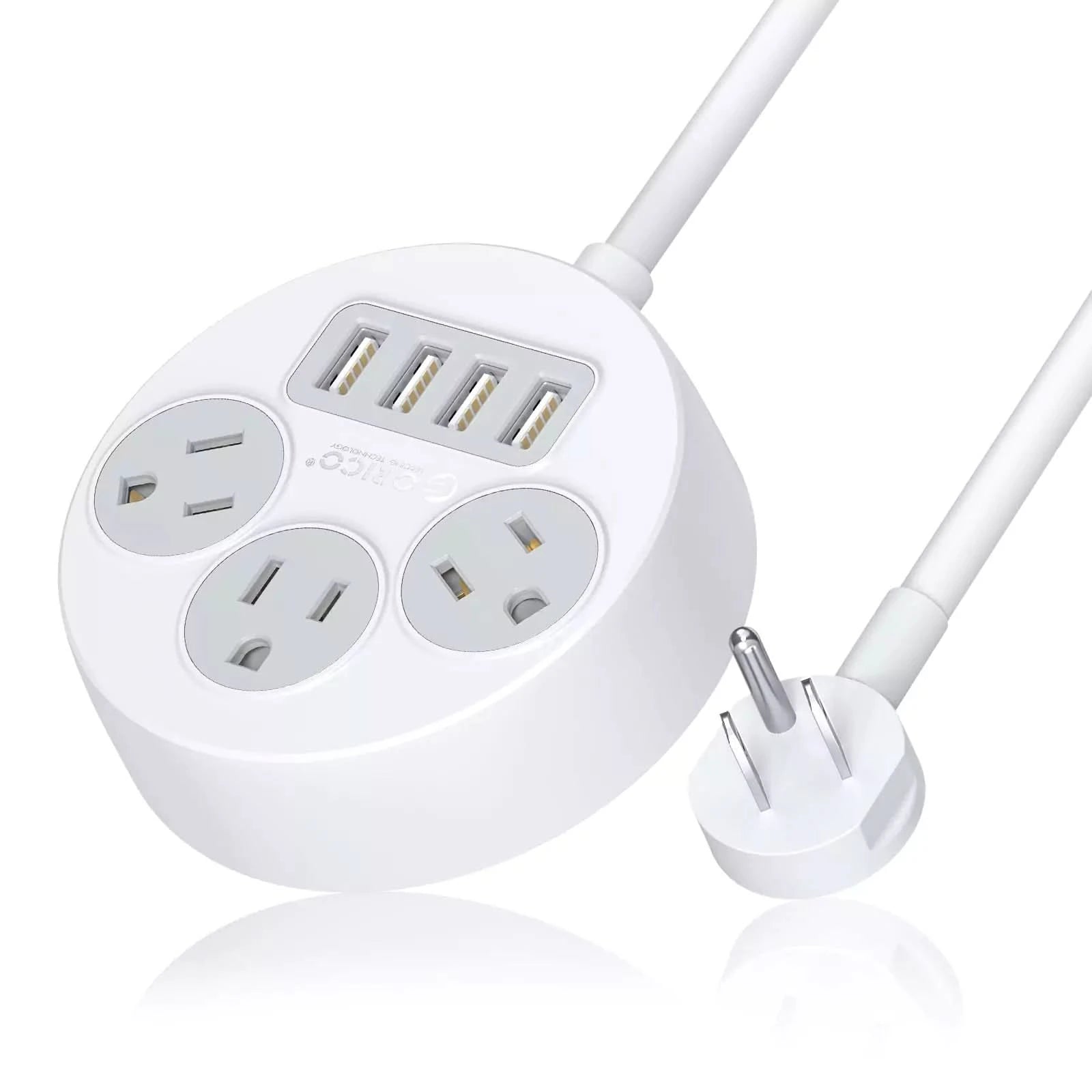 ORICO 7 in 1 Flat Plug Travel Power Strip with USB Ports - Orico