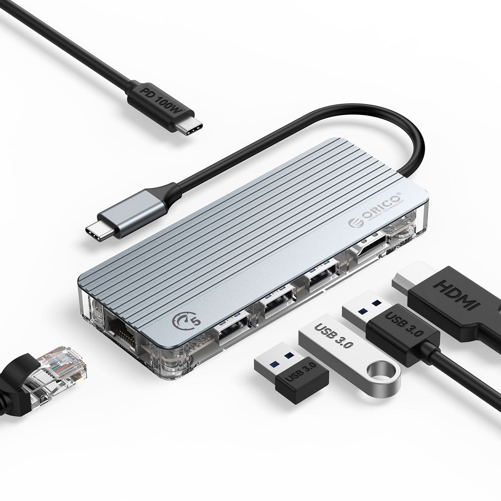 ORICO Transparent Series 6 in 1 Interface Type-c Hub - Orico