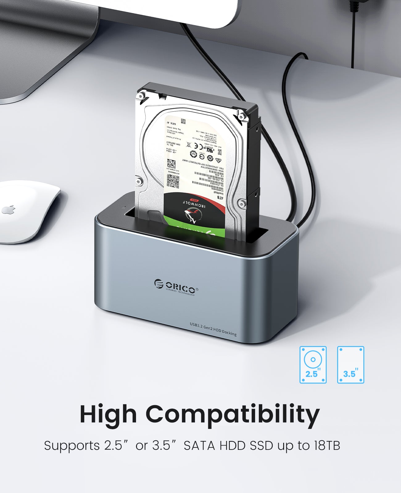 ORICO RGB Dual Bay SATA HDD SSD Festplatten-Dockingstation 