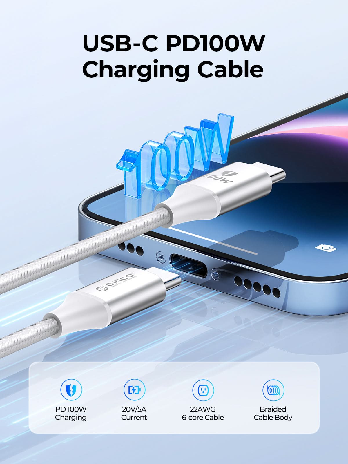 ORICO 100W USB-C Fast Charging Data Cable