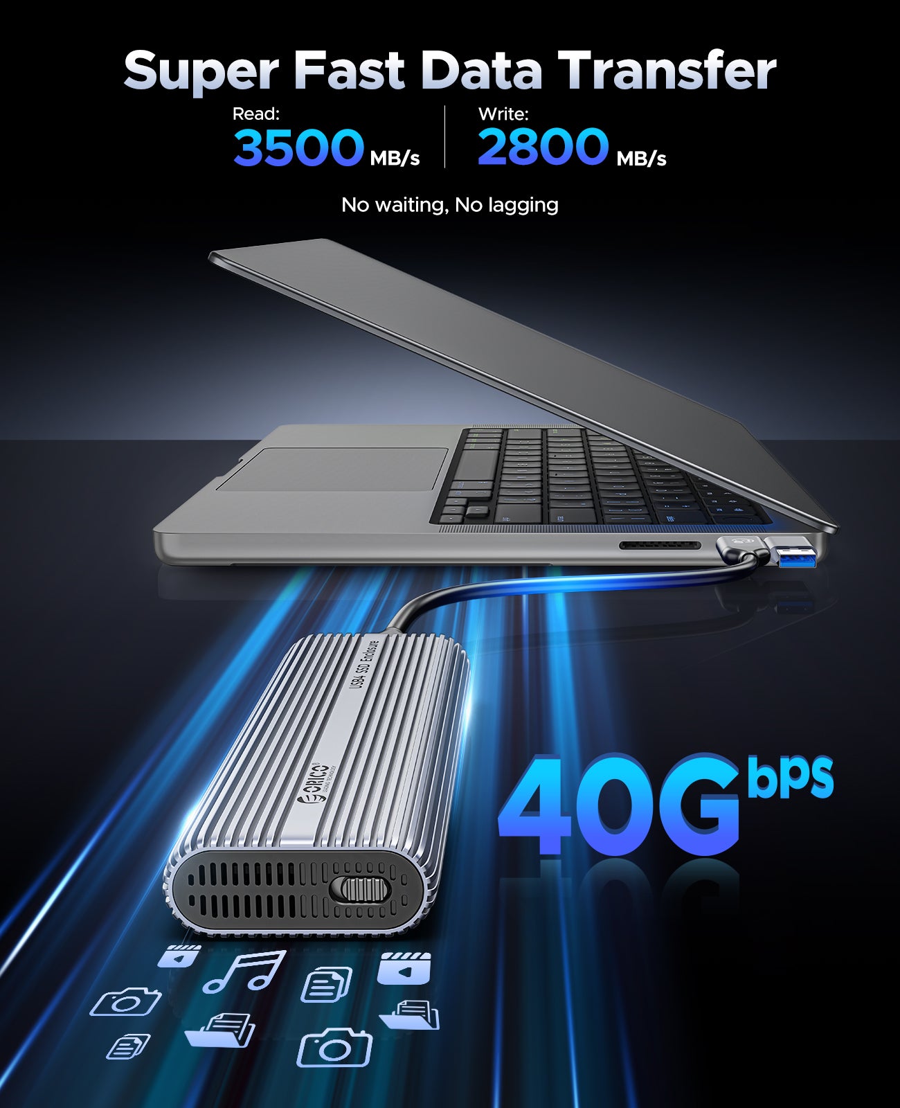 ORICO ACOM2 USB4 40Gbps M.2 NVMe SSD Enclosure with Cooling Fan