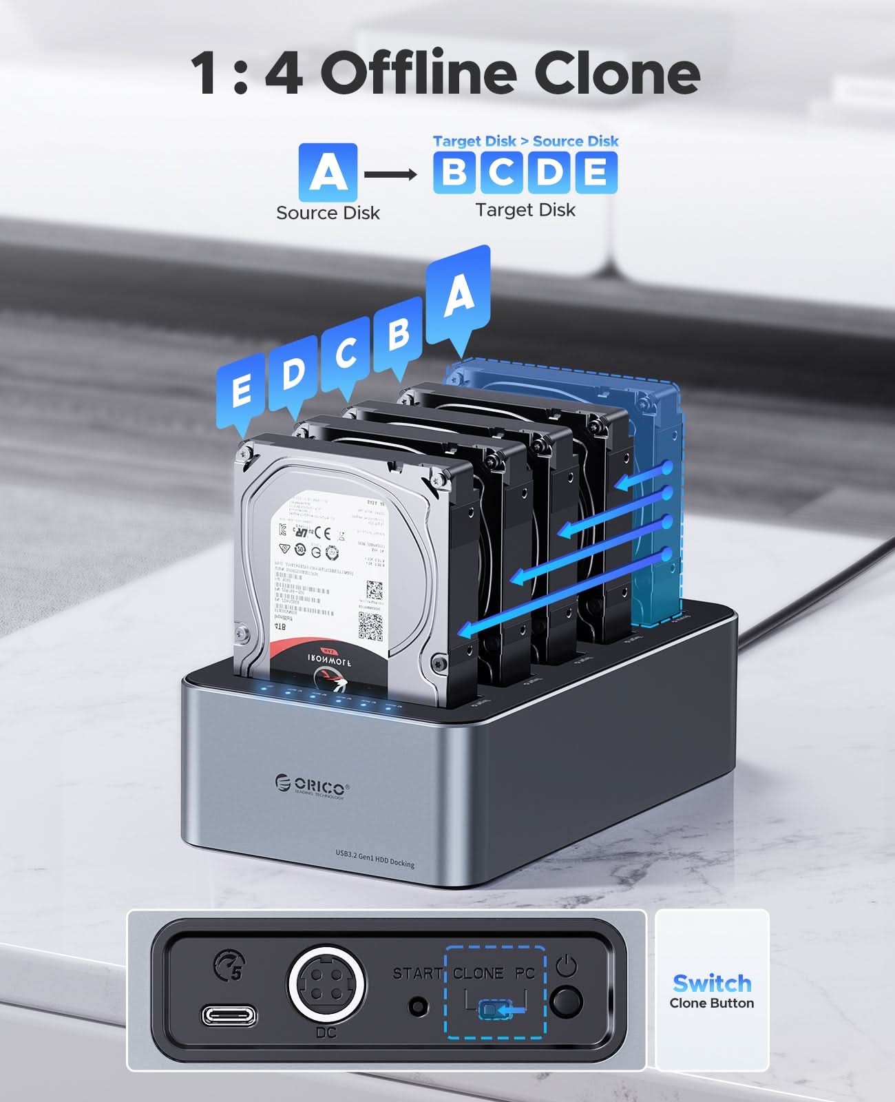 ORICO 5-Bay Type-C SATA Offline Clone Duplicator - Orico