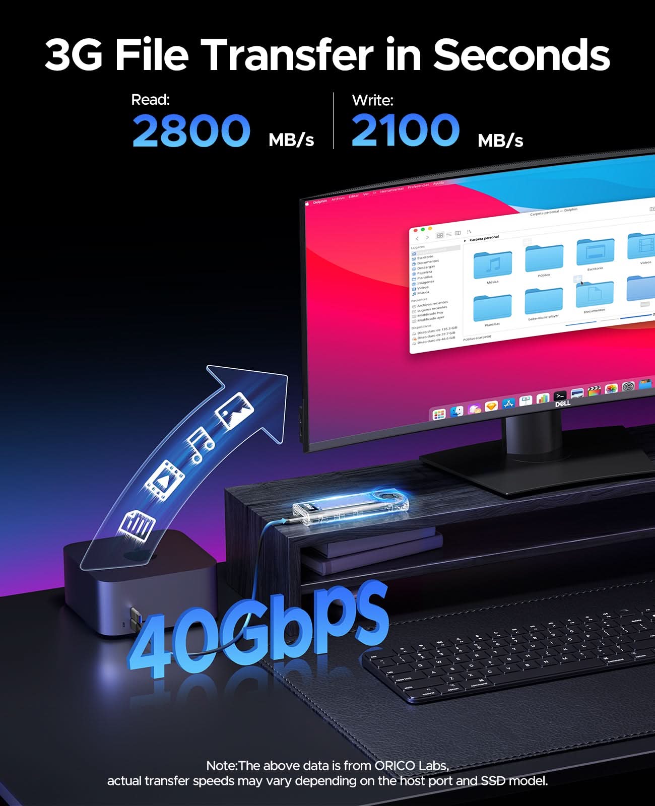 ORICO TCM2-U4 Transparent USB4 40Gbps M.2 NVMe SSD  Enclosure With Cooling Fan - Orico