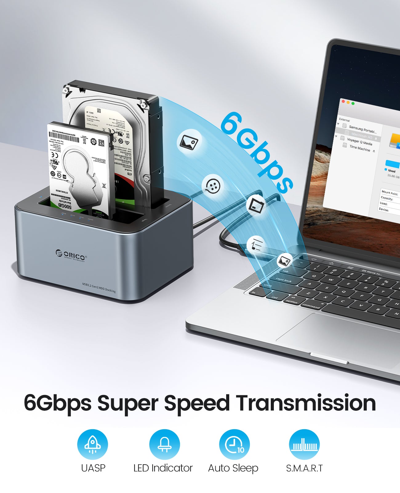 ORICO RGB Dual Bay SATA HDD SSD Festplatten-Dockingstation 