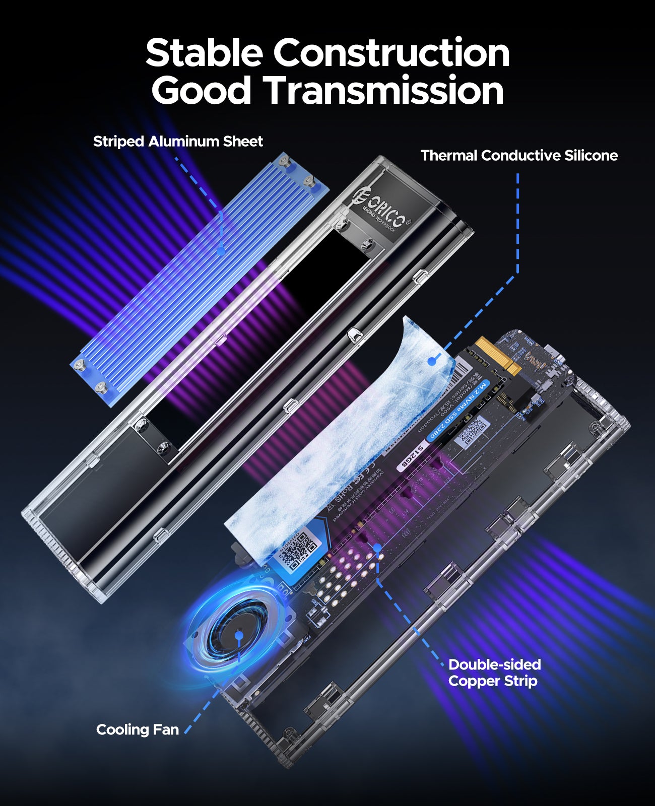 ORICO TCM2-U4 Transparent USB4 40Gbps M.2 NVMe SSD  Enclosure With Cooling Fan