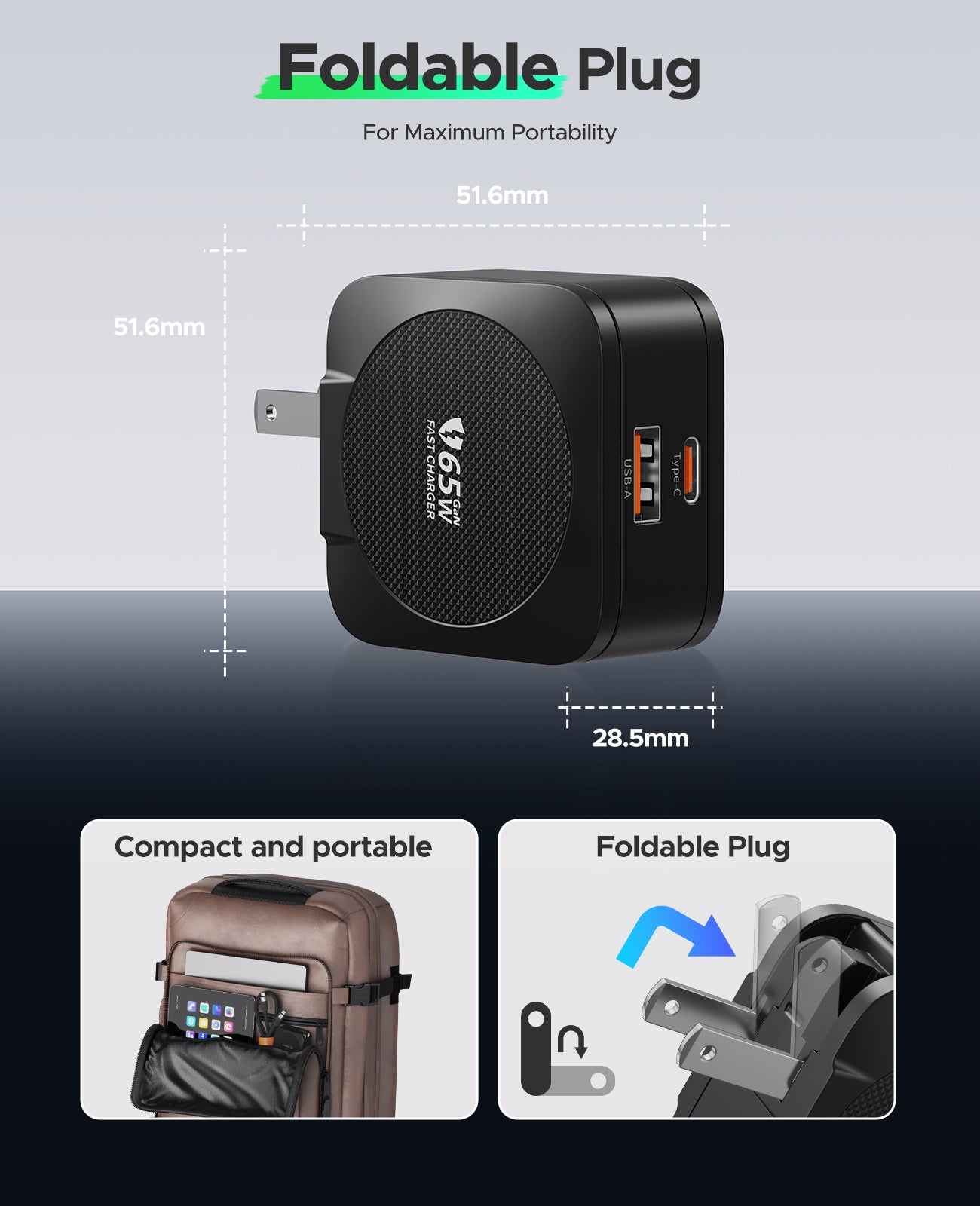 ORICO Foldable GaN 65W Charger Set, Dual PD 3.0 Port - Orico