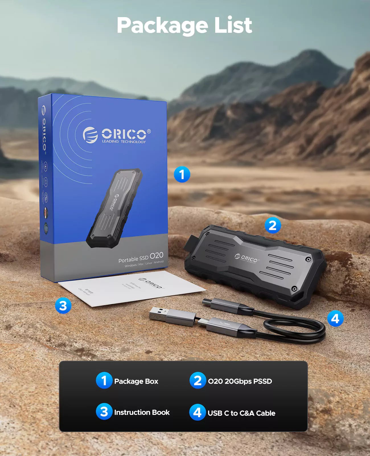 ORICO O20 20Gbps Portable SSD, Metal Rubber Water and Dust Resistance - Orico