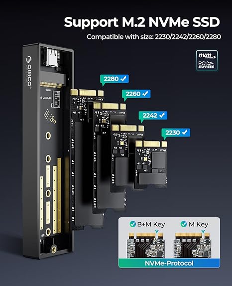 ORICO 10 Gbit/s M.2 NVMe schwarz gestreiftes SSD-Gehäuse