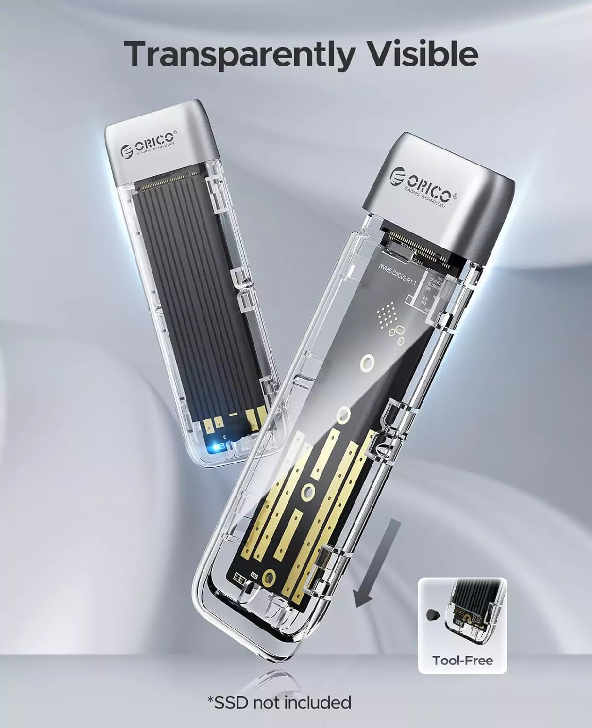 ORICO USB 3.2 Gen2 M.2 NVME/SATA Transparent SSD Enclosure